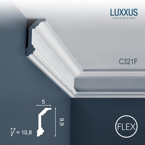 Гибкий потолочный плинтус из полиуретана C321F Orac Decor коллекция Luxxus